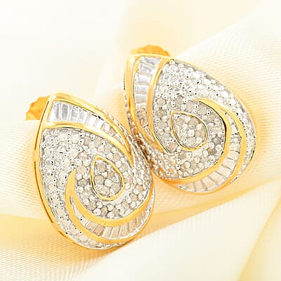 Diamond Pear Shape Earrings in 14K Yellow Gold Over Sterling Silver 0.25 ctw