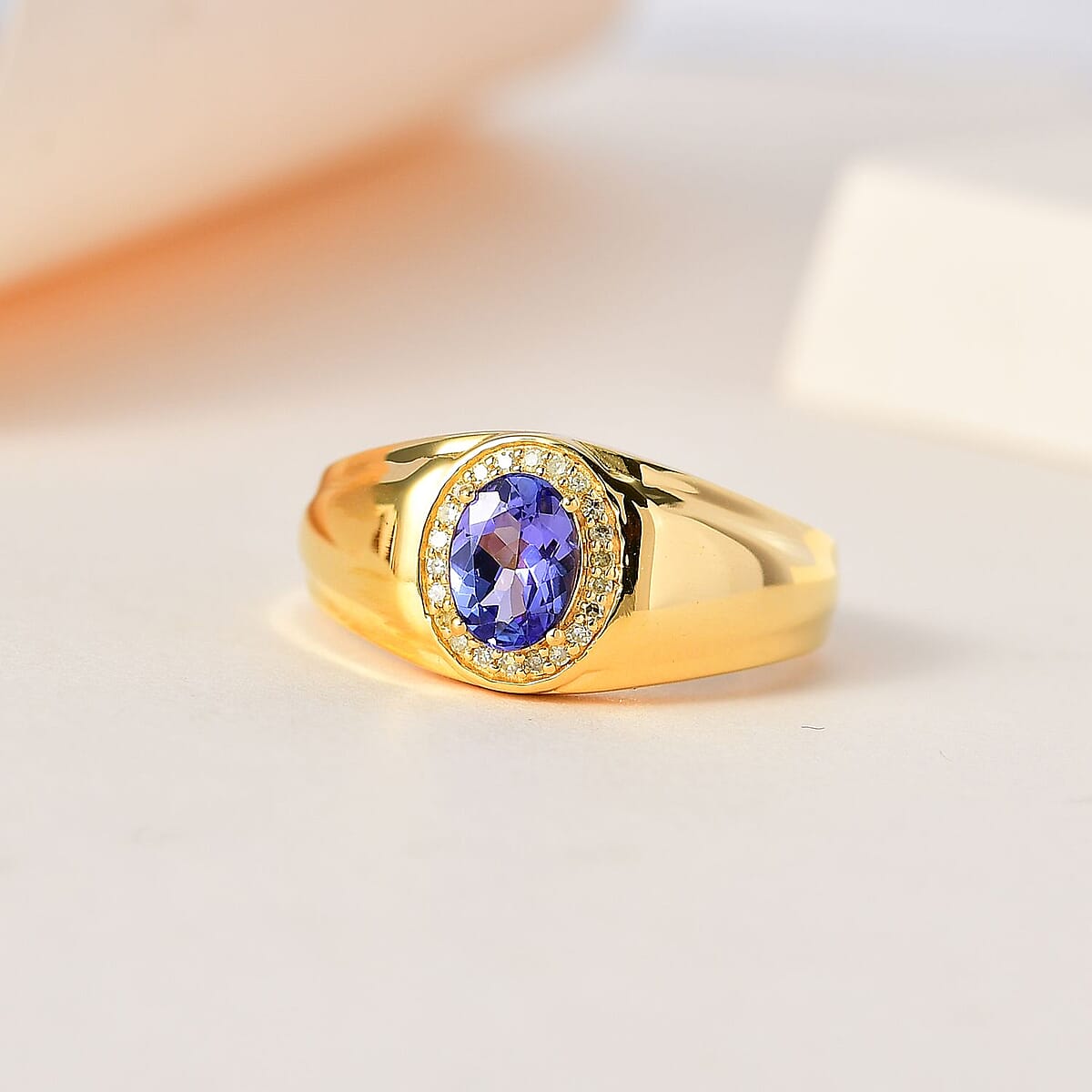 AAA Tanzanite and Natural Yellow Diamond Men's Ring in Vermeil Yellow Gold Over Sterling Silver (Size 10.0) 1.10 ctw image number 1