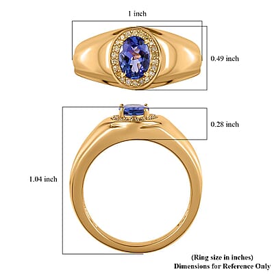 AAA Tanzanite and Natural Yellow Diamond Men's Ring in Vermeil Yellow Gold Over Sterling Silver (Size 10.0) 1.10 ctw