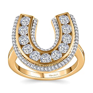 Moissanite Horseshoe Ring in Vermeil Yellow Gold Over Sterling Silver (Size 7.0) 1.65 ctw