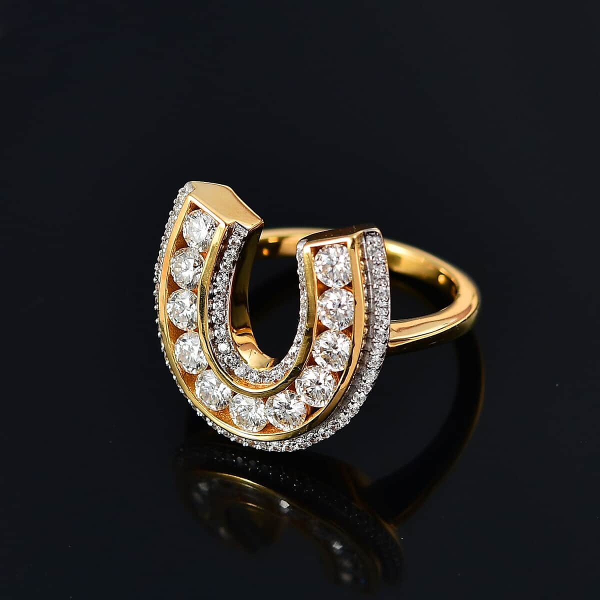 Moissanite Horseshoe Ring in Vermeil Yellow Gold Over Sterling Silver (Size 7.0) 1.65 ctw image number 1