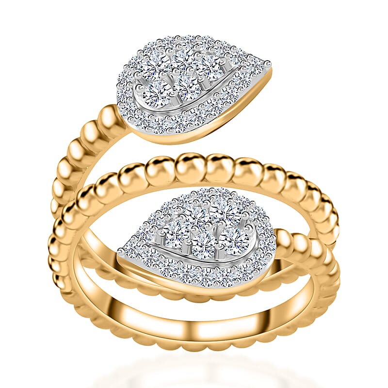Moissanite Bypass Leaf Ring in Vermeil Yellow Gold Over Sterling Silver (Size 10.0) 0.75 ctw