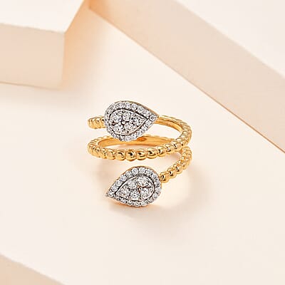 Moissanite Bypass Leaf Ring in Vermeil Yellow Gold Over Sterling Silver (Size 10.0) 0.75 ctw