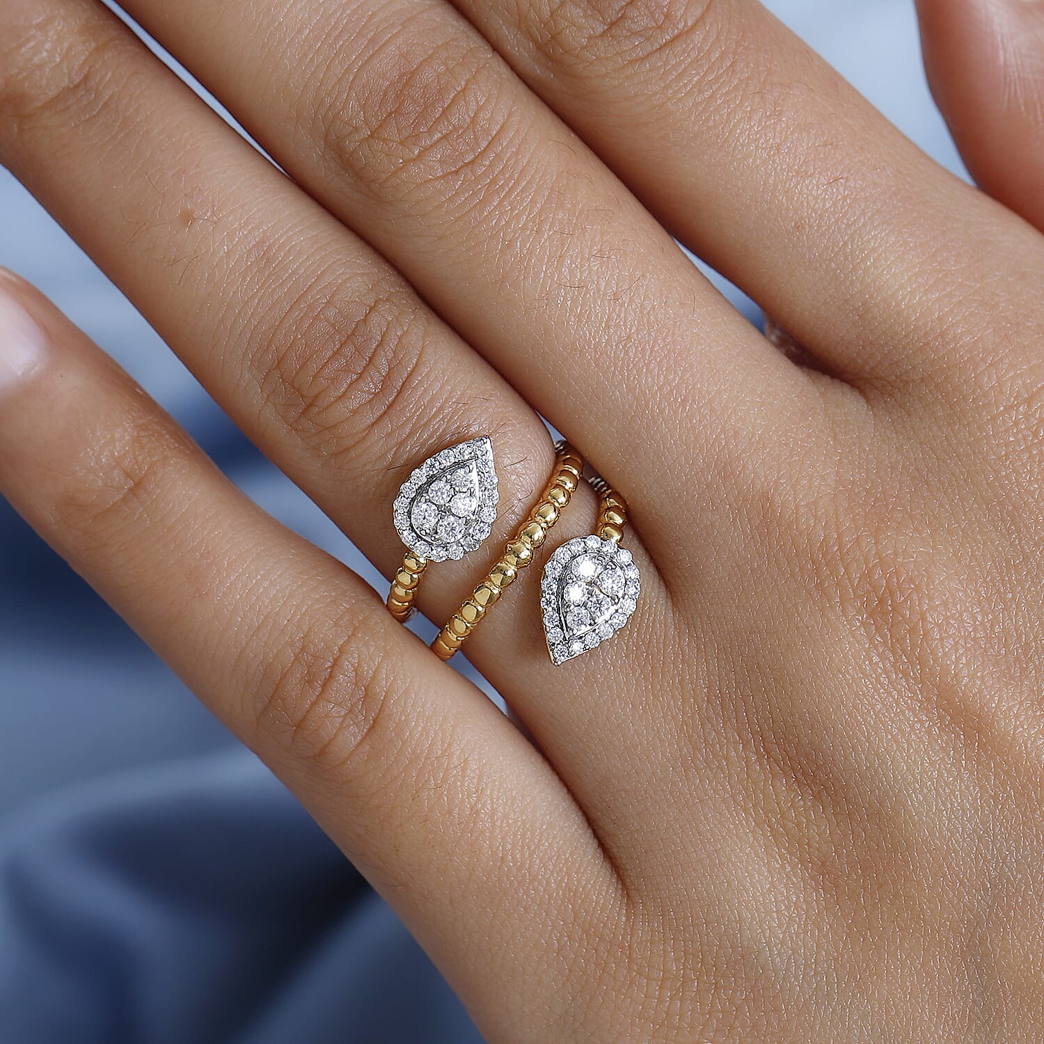 Moissanite Bypass Leaf Ring in Vermeil Yellow Gold Over Sterling Silver (Size 10.0) 0.75 ctw