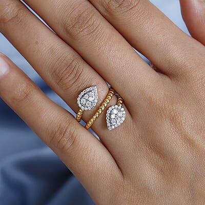 Moissanite Bypass Leaf Ring in Vermeil Yellow Gold Over Sterling Silver (Size 10.0) 0.75 ctw