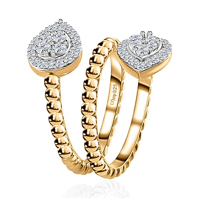 Moissanite Bypass Leaf Ring in Vermeil Yellow Gold Over Sterling Silver (Size 10.0) 0.75 ctw