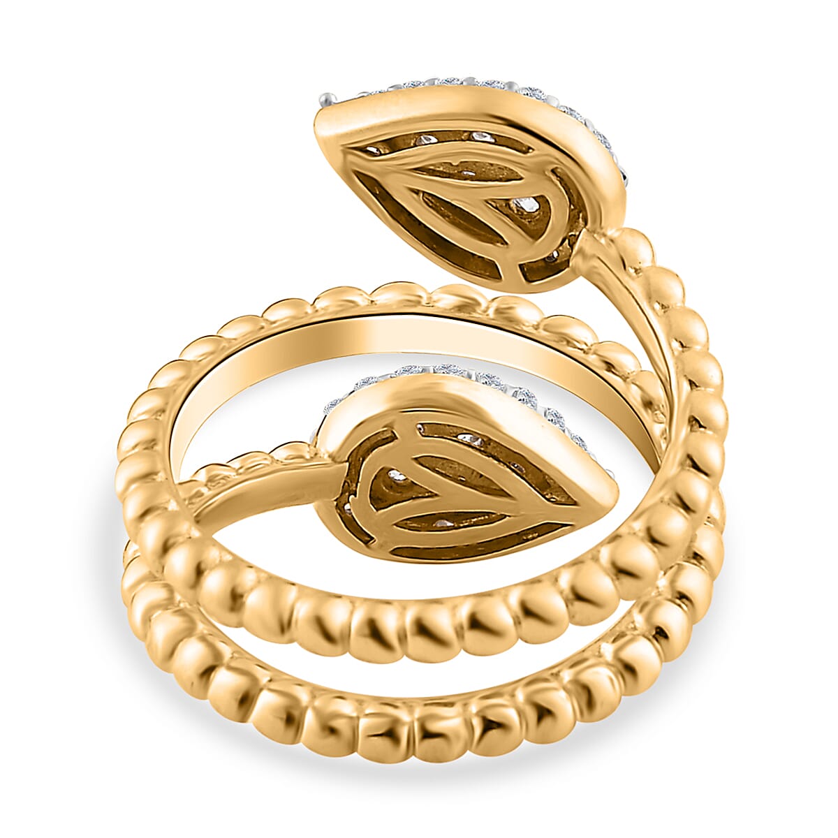 Moissanite Bypass Leaf Ring in Vermeil Yellow Gold Over Sterling Silver (Size 10.0) 0.75 ctw