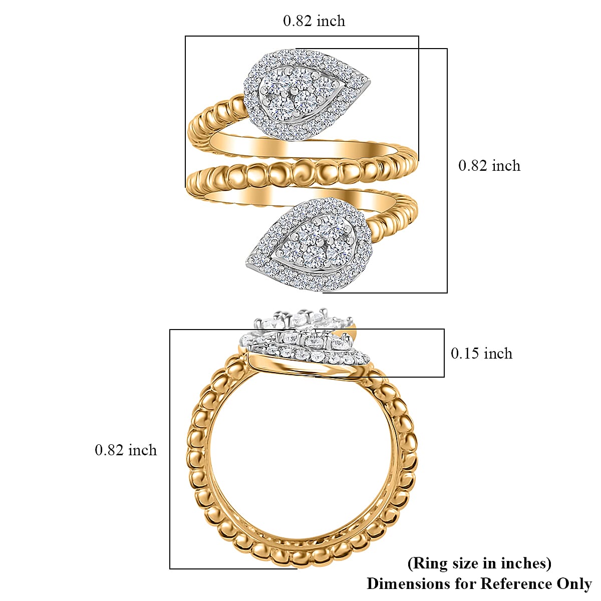 Moissanite Bypass Leaf Ring in Vermeil Yellow Gold Over Sterling Silver (Size 10.0) 0.75 ctw