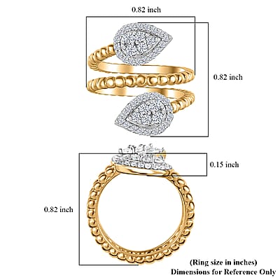 Moissanite Bypass Leaf Ring in Vermeil Yellow Gold Over Sterling Silver (Size 10.0) 0.75 ctw