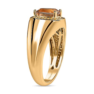 AAA Turkizite and Natural Yellow Diamond Men's Ring in Vermeil Yellow Gold Over Sterling Silver (Size 10.0) 2.00 ctw