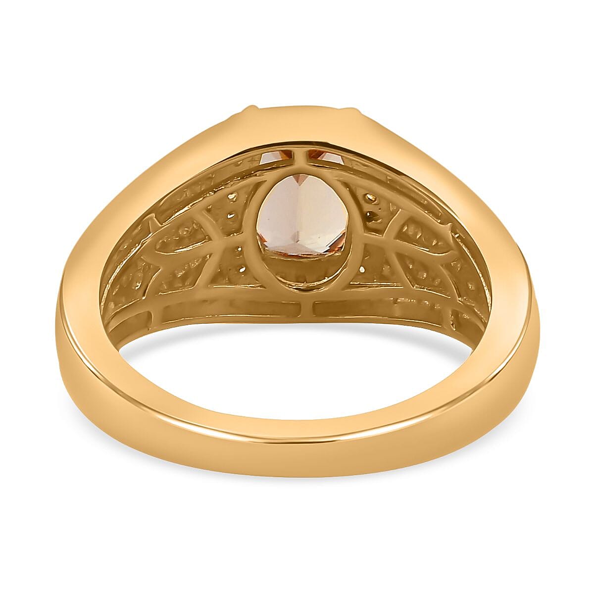 AAA Turkizite and Natural Yellow Diamond Men's Ring in Vermeil Yellow Gold Over Sterling Silver (Size 10.0) 2.00 ctw image number 4