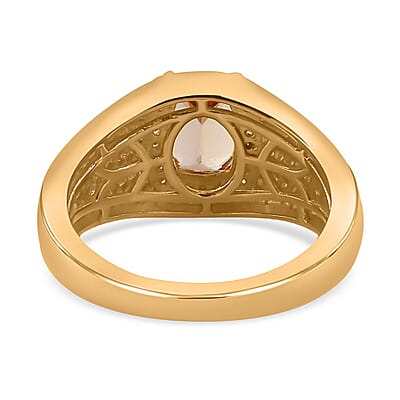 AAA Turkizite and Natural Yellow Diamond Men's Ring in Vermeil Yellow Gold Over Sterling Silver (Size 10.0) 2.00 ctw