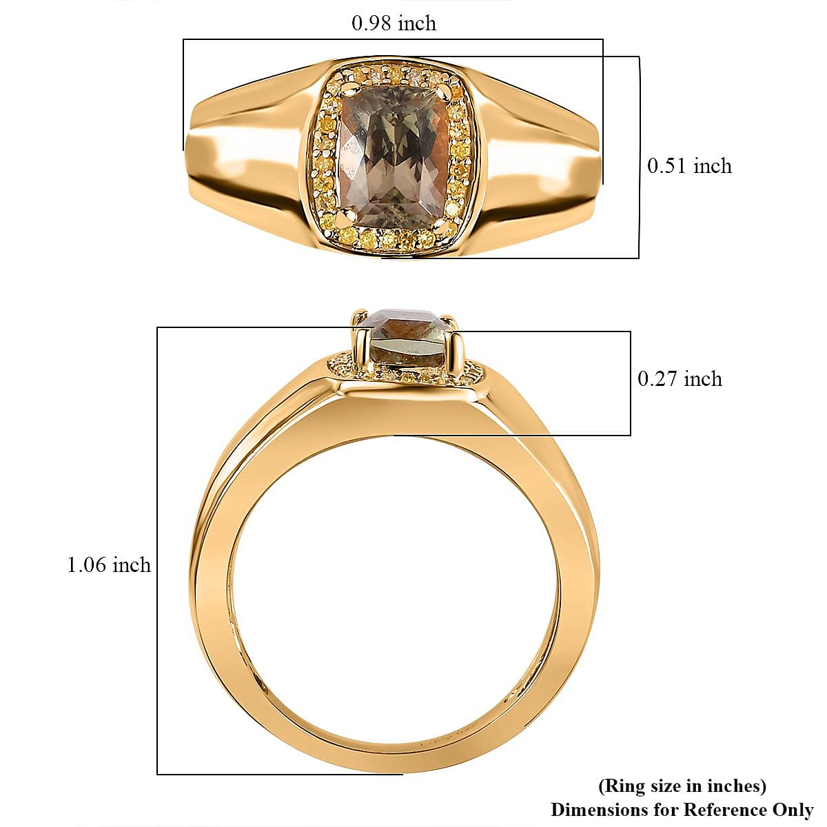 AAA Turkizite and Natural Yellow Diamond Men's Ring in Vermeil Yellow Gold Over Sterling Silver (Size 10.0) 2.00 ctw image number 5