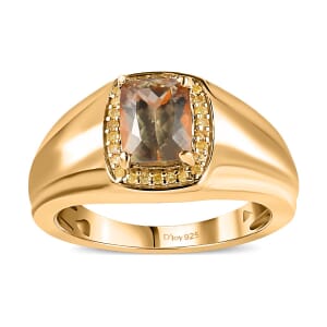 AAA Turkizite and Natural Yellow Diamond Men's Ring in Vermeil Yellow Gold Over Sterling Silver (Size 12.0) 2.00 ctw