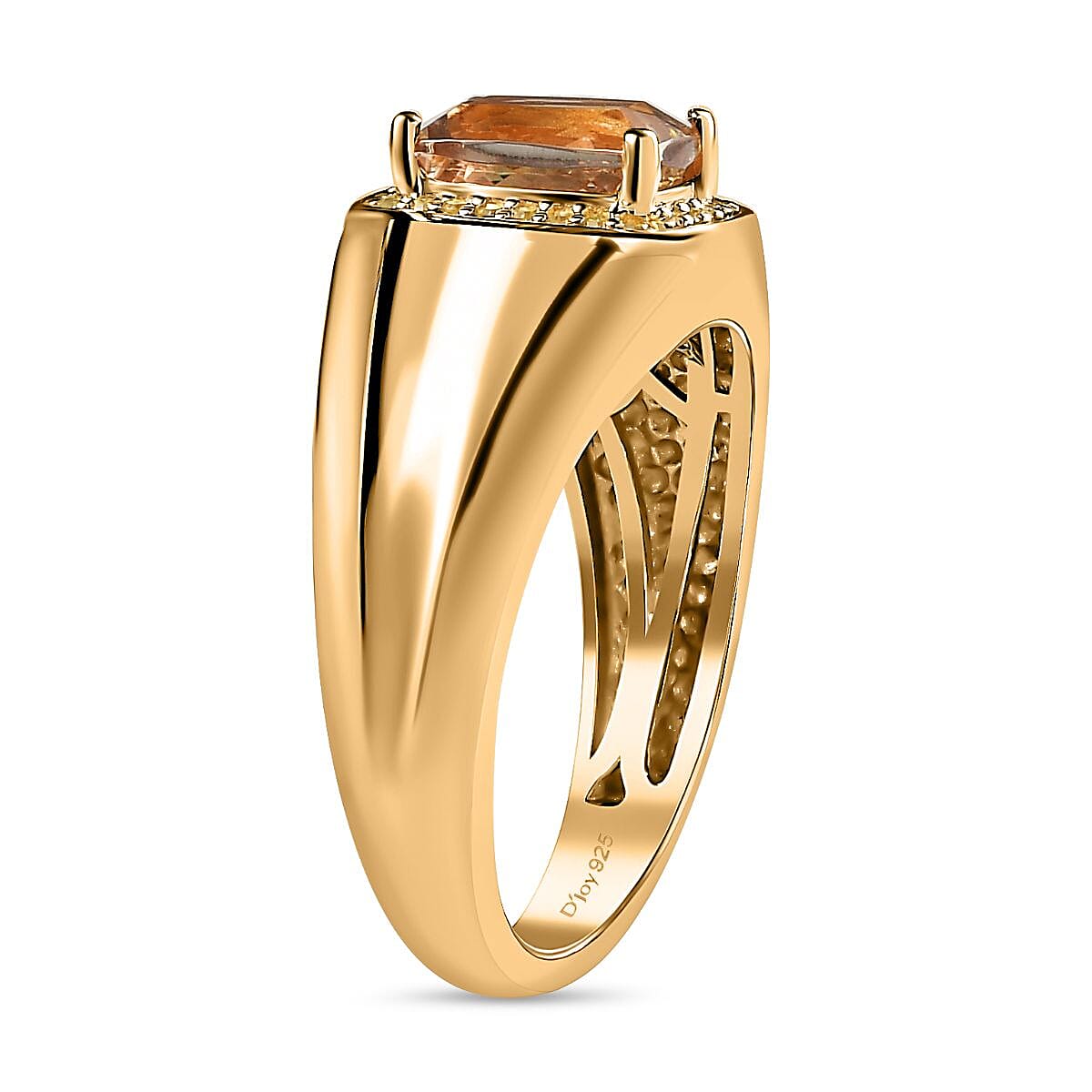 D'Joy AAA Turkizite and Natural Yellow Diamond Men's Ring in Vermeil Yellow Gold Over Sterling Silver (Size 12.0) 2.00 ctw image number 3