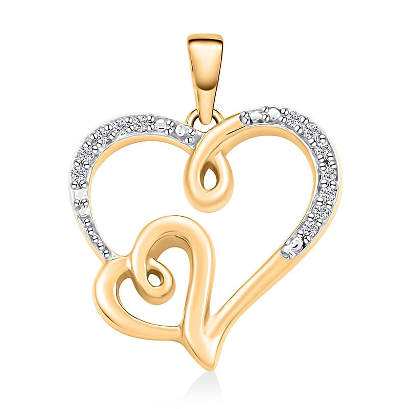 Diamond Heart Pendant in 14K Yellow Gold Over Sterling Silver 0.10 ctw