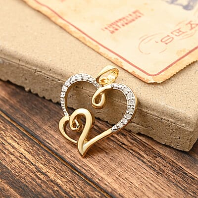 Diamond Heart Pendant in 14K Yellow Gold Over Sterling Silver 0.10 ctw