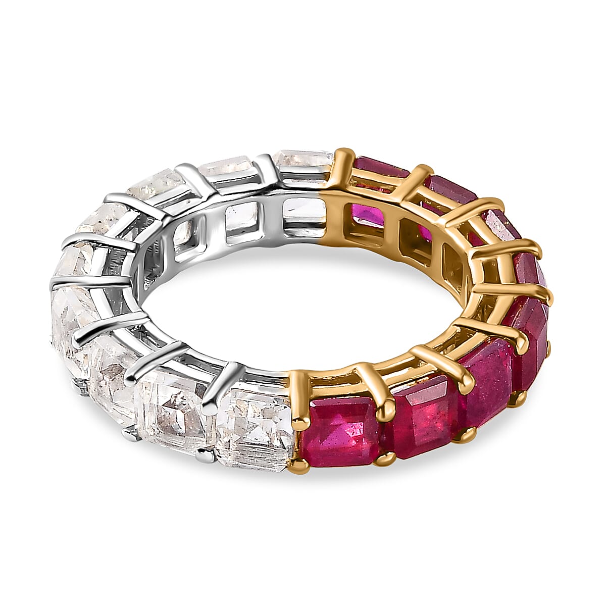 Niassa Ruby (FF), White Topaz Eternity Band Ring in Vermeil YG and Platinum Over Sterling Silver (Size 6.0) (Del. in 10-12 Days) 7.50 ctw image number 4