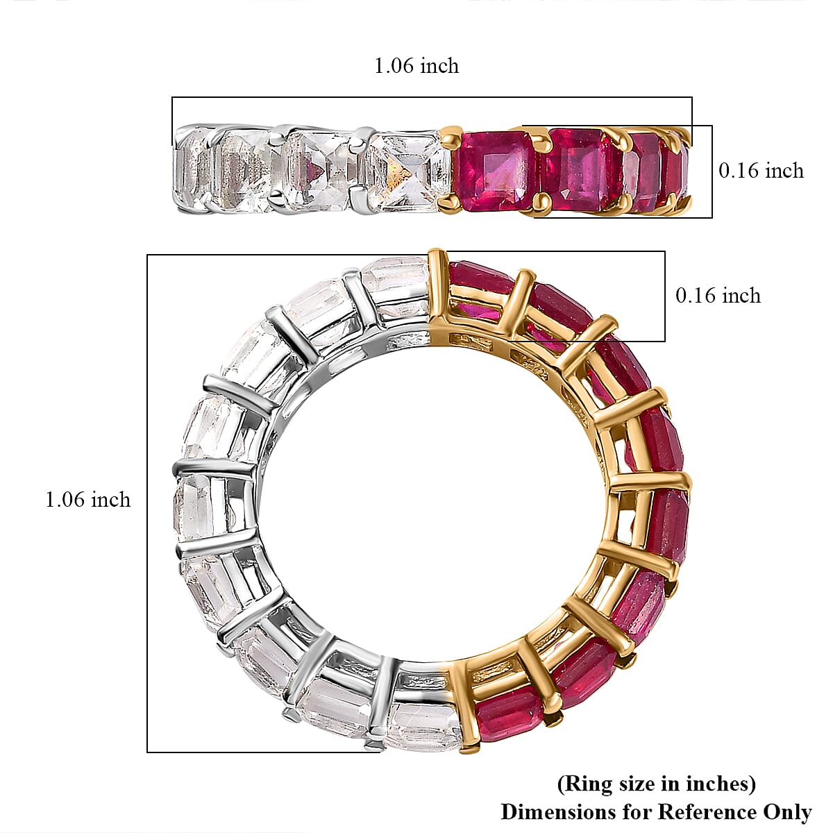 Niassa Ruby (FF), White Topaz Eternity Band Ring in Vermeil YG and Platinum Over Sterling Silver (Size 6.0) 7.50 ctw