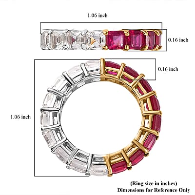 Niassa Ruby (FF), White Topaz Eternity Band Ring in Vermeil YG and Platinum Over Sterling Silver (Size 6.0) 7.50 ctw