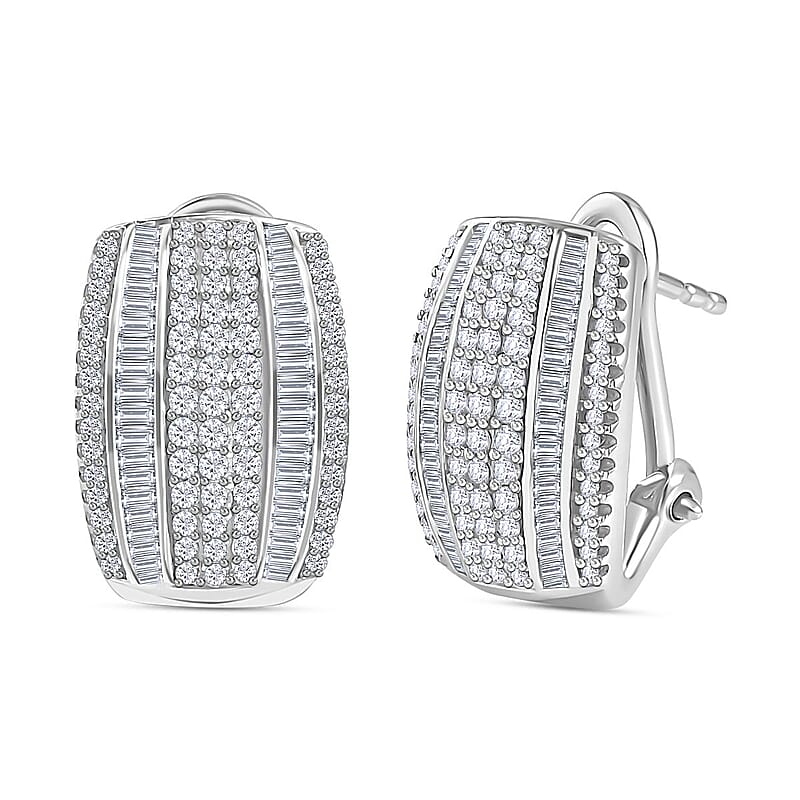 Diamond Omega Clip Earrings in Platinum Over Sterling Silver 1.00 ctw