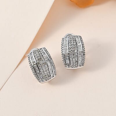 Diamond Omega Clip Earrings in Platinum Over Sterling Silver 1.00 ctw
