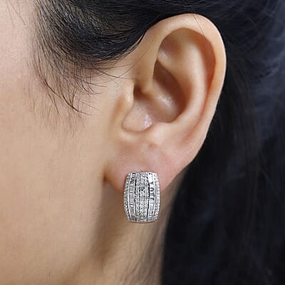 Diamond Omega Clip Earrings in Platinum Over Sterling Silver 1.00 ctw
