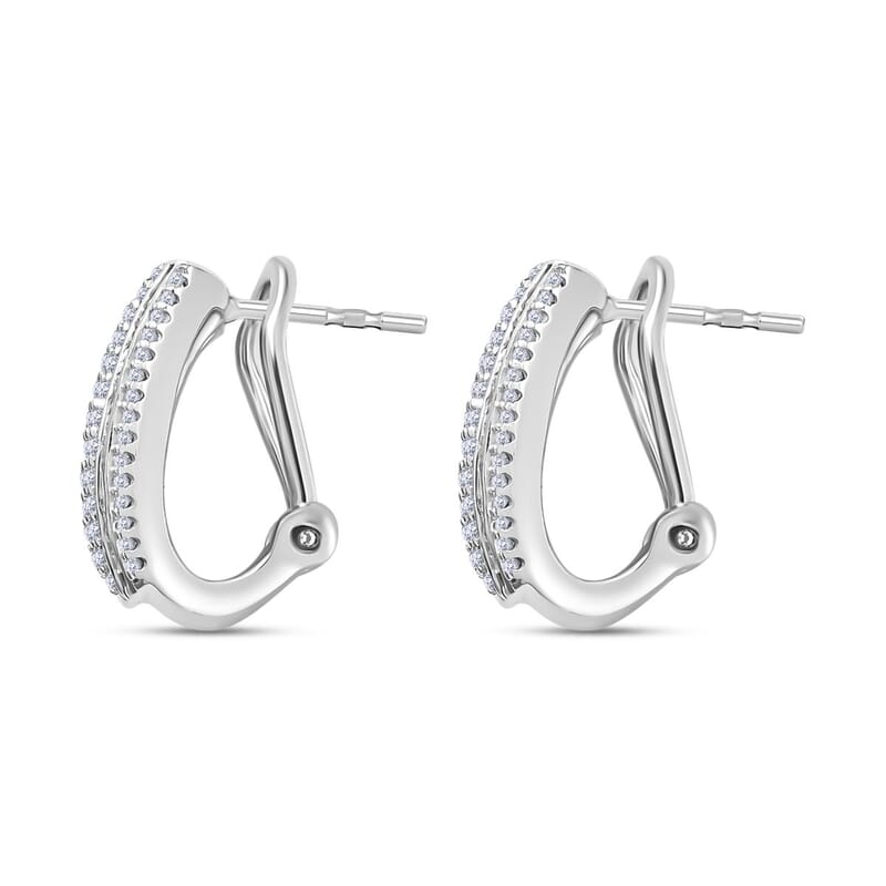 Diamond Omega Clip Earrings in Platinum Over Sterling Silver 1.00 ctw