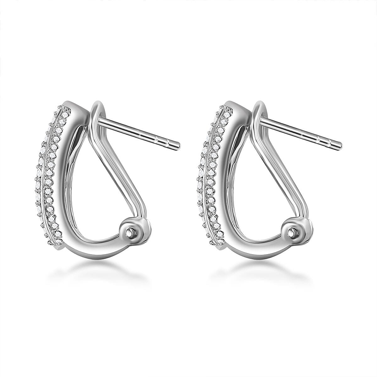 Diamond Omega Clip Earrings in Platinum Over Sterling Silver 1.00 ctw