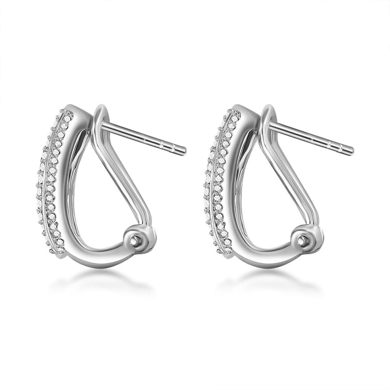 Diamond Omega Clip Earrings in Platinum Over Sterling Silver 1.00 ctw