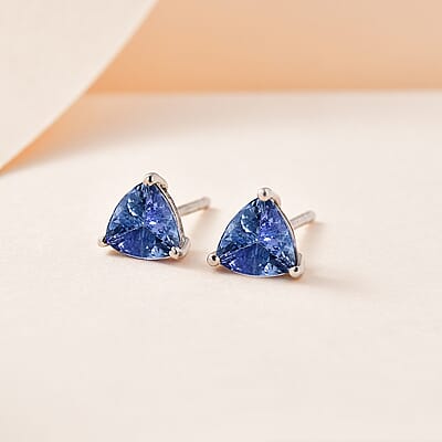 Peacock Tanzanite Solitaire Stud Earrings in Platinum Over Sterling Silver 1.25 ctw