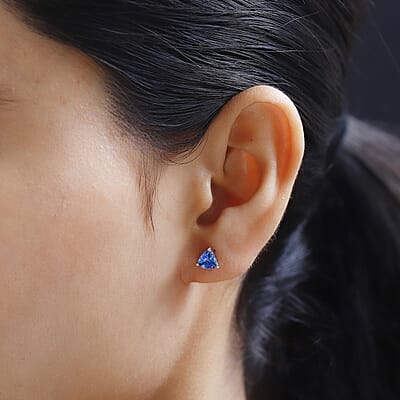 Peacock Tanzanite Solitaire Stud Earrings in Platinum Over Sterling Silver 1.25 ctw