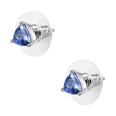 Peacock Tanzanite Solitaire Stud Earrings in Platinum Over Sterling Silver 1.25 ctw