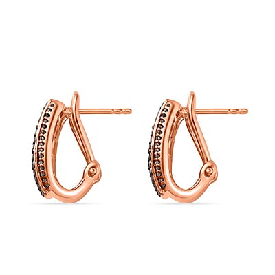 Natural Champagne Diamond Omega Clip Earrings in Vermeil RG Over Sterling Silver 1.00 ctw