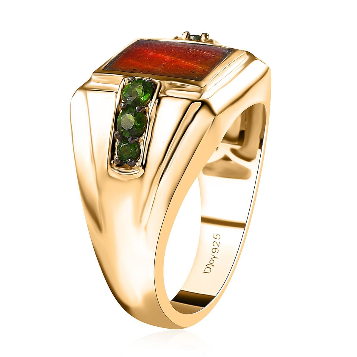 Canadian Ammolite and Chrome Diopside Men's Ring in Vermeil Yellow Gold Over Sterling Silver (Size 10.0) 0.65 ctw image number 3