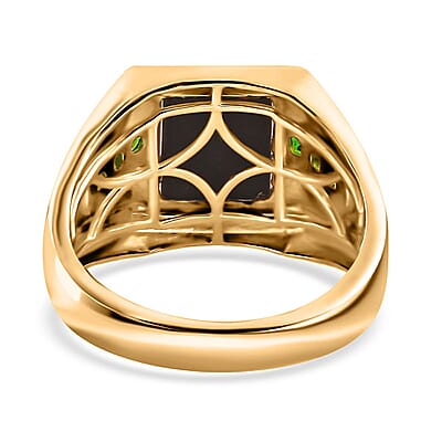 Canadian Ammolite and Chrome Diopside Men's Ring in Vermeil Yellow Gold Over Sterling Silver (Size 10.0) 0.65 ctw
