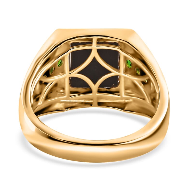 Canadian Ammolite and Chrome Diopside Men's Ring in Vermeil Yellow Gold Over Sterling Silver (Size 10.0) 0.65 ctw