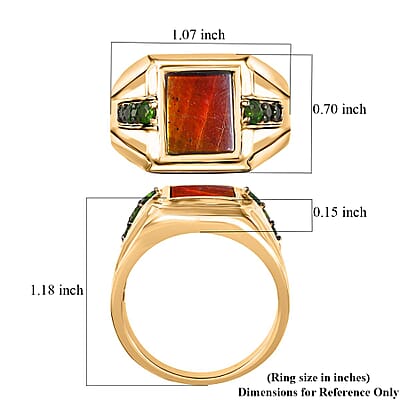 Canadian Ammolite and Chrome Diopside Men's Ring in Vermeil Yellow Gold Over Sterling Silver (Size 10.0) 0.65 ctw