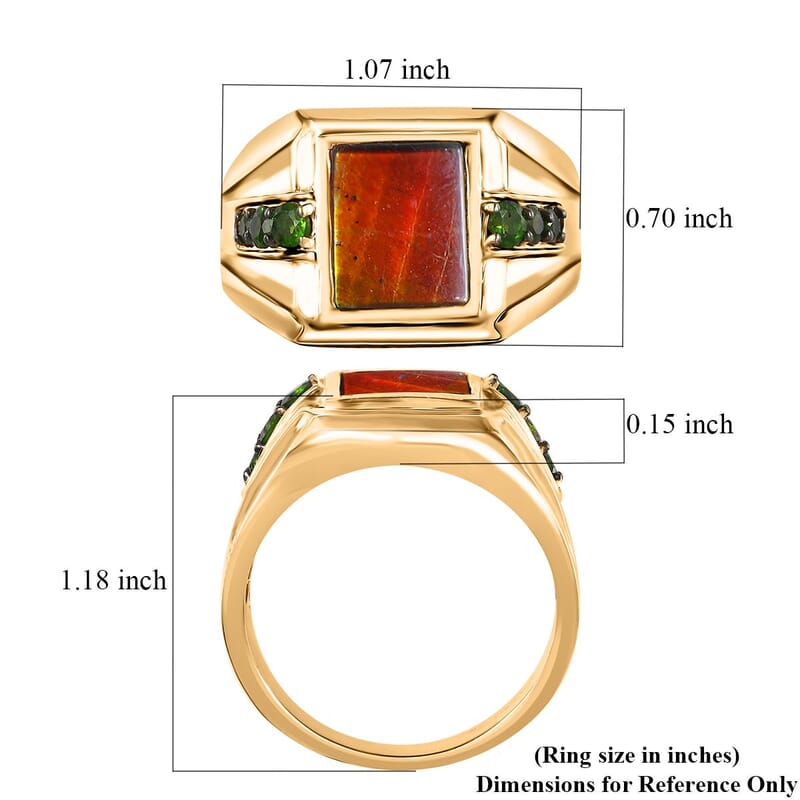 Canadian Ammolite and Chrome Diopside Men's Ring in Vermeil Yellow Gold Over Sterling Silver (Size 10.0) 0.65 ctw