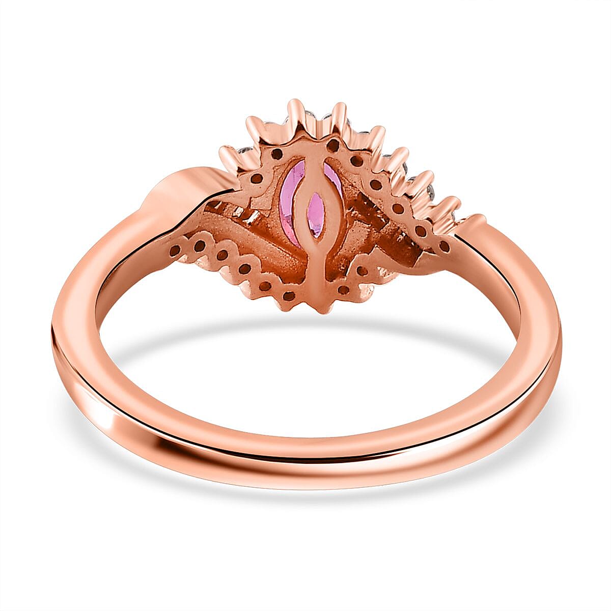 Premium Ouro Fino Rubellite, Red and White Diamond Ring in Vermeil Rose Gold Over Sterling Silver (Size 6.0) 0.70 ctw image number 4