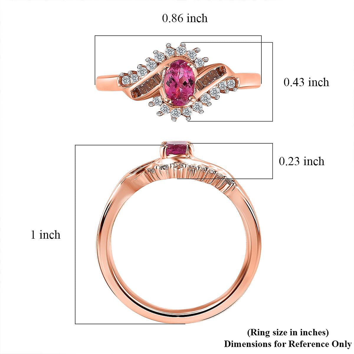 Premium Ouro Fino Rubellite, Red and White Diamond Ring in Vermeil Rose Gold Over Sterling Silver (Size 6.0) 0.70 ctw