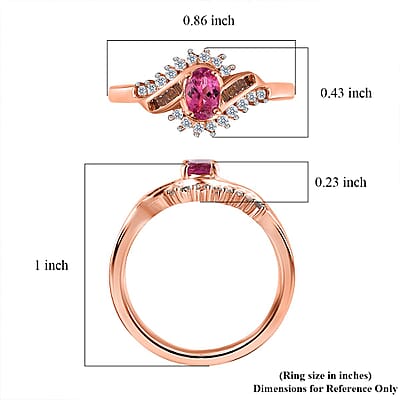 Premium Ouro Fino Rubellite, Red and White Diamond Ring in Vermeil Rose Gold Over Sterling Silver (Size 6.0) 0.70 ctw
