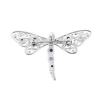 Sajen Silver Kuisa Rainbow Moonstone and Multi Gemstone Dragonfly Pendant without Chain in Sterling Silver 3.40 ctw