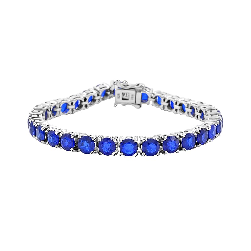 Tanzanian Blue Spinel (DF) 15.60 ctw Bracelet in Rhodium Over Sterling Silver (6.50 In)