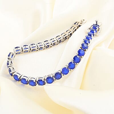 Tanzanian Blue Spinel (DF) 15.60 ctw Bracelet in Rhodium Over Sterling Silver (6.50 In)