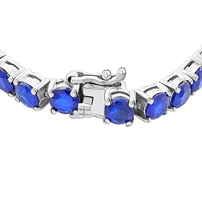 Tanzanian Blue Spinel (DF) 15.60 ctw Bracelet in Rhodium Over Sterling Silver (6.50 In)