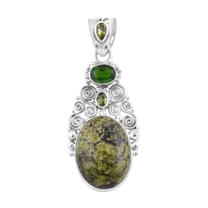 Sajen Silver Serpentine and Multi Gemstone Pendant in Sterling Silver 12.10 ctw