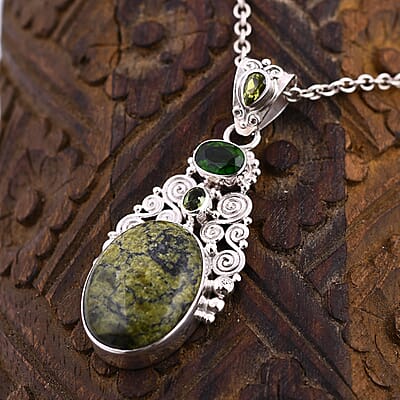 Sajen Silver Serpentine and Multi Gemstone Pendant in Sterling Silver 12.10 ctw
