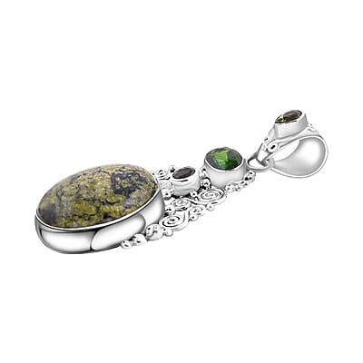 Sajen Silver Serpentine and Multi Gemstone Pendant in Sterling Silver 12.10 ctw