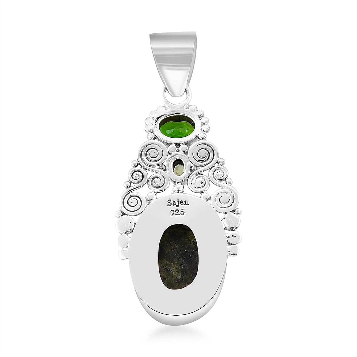 Sajen Silver Serpentine and Multi Gemstone Pendant in Sterling Silver 12.10 ctw